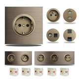 SmartConnect Wandsteckdose Aluminium Braun – Schuko Steckdose mit USB & LAN | Unterputz Anschlussdose | Modernes Design