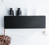 RaumFix Wandregal Schwarz – Badezimmer Regal Aluminium | Duschablage mit Haken | Modern & Platzsparend
