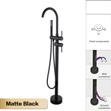 Aurelia Noir Bodenarmatur mit Handbrause – Freistehende Badarmatur aus Messing | Elegantes Design | Präzise Wassersteuerung