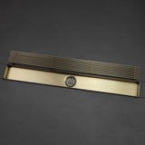 AquaLine Pro Premium Fliesen-Einleger Duschrinne Edelstahl 304 – Lineare Duschablaufgarnitur 600 mm | Geruchsdichte Design-Duschrinne mit Haarfang & Anti-Verstopfungssystem | Modernes Badablaufsystem in gebürstetem Gold & Grau