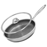 HexaChef Pro Edelstahl-Honigwaben-Bratpfanne 28 cm mit Glasdeckel für alle Herdarten | kratzfeste Antihaft-Profi-Pfanne | langlebige Edelstahl-Aluminium-Kochpfanne