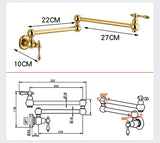 ImperialFlow Luxus-Wandarmatur mit ausziehbarem Topffüller – Schwenkbare Küchenarmatur in gebürstetem Gold | Faltbarer Pot-Filler aus massivem Messing | Elegante Herdarmatur für direktes Befüllen