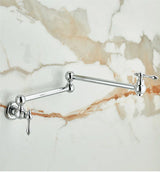 ImperialFlow Luxus-Wandarmatur mit ausziehbarem Topffüller – Schwenkbare Küchenarmatur in gebürstetem Gold | Faltbarer Pot-Filler aus massivem Messing | Elegante Herdarmatur für direktes Befüllen