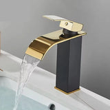 Aurevia Lavaboarmatur – Goldene Lavaboarmatur mit Wasserfallauslauf | Gebürstete Edelstahlarmatur | Einhebelmischer für Warm- und Kaltwasser