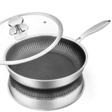 HexaChef Pro Edelstahl-Honigwaben-Bratpfanne 28 cm mit Glasdeckel für alle Herdarten | kratzfeste Antihaft-Profi-Pfanne | langlebige Edelstahl-Aluminium-Kochpfanne