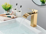 Aurevia Lavaboarmatur – Goldene Lavaboarmatur mit Wasserfallauslauf | Gebürstete Edelstahlarmatur | Einhebelmischer für Warm- und Kaltwasser