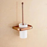 LAVARELLE Roségold WC-Bürstenhalter Wand – Messing Toilettenbürste mit Keramikbecher | Hygienisch & Platzsparend | Elegantes Badzubehör