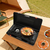 FreizeitKoch Doppel-Gaskocher – 2-Flammen-Campingkocher mit automatischer Piezozündung | 2.5 kW Tischkocher | Grillplatte & Tragekoffer