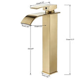 Aurevia Lavaboarmatur – Goldene Lavaboarmatur mit Wasserfallauslauf | Gebürstete Edelstahlarmatur | Einhebelmischer für Warm- und Kaltwasser