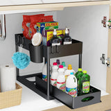 Küchen & Badezimmer Organizer Unter Spüle – Ausziehbares Regal mit Haken | Schrank Aufbewahrungssystem