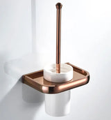 LAVARELLE Roségold WC-Bürstenhalter Wand – Messing Toilettenbürste mit Keramikbecher | Hygienisch & Platzsparend | Elegantes Badzubehör