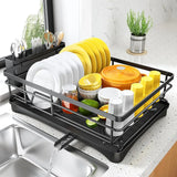 Rostfreies Abtropfgestell Küche Groß – Geschirrständer mit Ablaufbrett | Besteck Organizer | Modernes Küchendesign