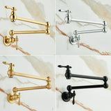 ImperialFlow Luxus-Wandarmatur mit ausziehbarem Topffüller – Schwenkbare Küchenarmatur in gebürstetem Gold | Faltbarer Pot-Filler aus massivem Messing | Elegante Herdarmatur für direktes Befüllen