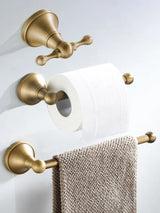 HeritageBronze Premium Badaccessoire Set Antik Messing 3-teilig – Wandmontiertes Badezimmer-Set mit Toilettenpapierhalter, Handtuchring & Haken | Klassisches Vintage Design in Bronze-Finish | Langlebiges Metalllegierungs-Accessoire-Set