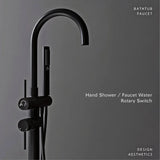 Aurelia Noir Bodenarmatur mit Handbrause – Freistehende Badarmatur aus Messing | Elegantes Design | Präzise Wassersteuerung