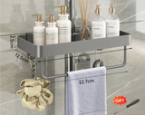 FlexiBad Wandregal Ohne Bohren – Duschablage Aluminium Doppel | Shampoo Halter & Handtuchstange | Bad Organizer