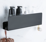 RaumFix Wandregal Schwarz – Badezimmer Regal Aluminium | Duschablage mit Haken | Modern & Platzsparend