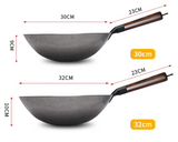 IronFlame Pro Reineisen-Wok handgeschmiedet mit Holzgriff für Gasherde | authentische Wokpfanne ohne Beschichtung | langlebiger Profi-Eisenwok für gesundes Kochen
