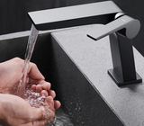 VeloStream Wasserfall Waschtischarmatur in Anthrazitgrau – Edle Badarmatur aus Messing mit Einhebelmischer