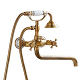 BronzaLine Klassische Duscharmatur Wandmontage Messing Antik Bronze mit Handbrause – Retro Mischbatterie für Badezimmer | Verlängerter Auslauf & Keramikventil | Hochwertige Luxus Badarmatur