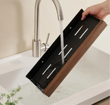 KüchenLinea Wandregal mit Holzoptik – Gewürz- & Utensilienhalter ohne Bohren | Metallkonstruktion | Platzsparende Küchenorganisation