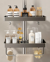 FlexiBad Wandregal Ohne Bohren – Duschablage Aluminium Doppel | Shampoo Halter & Handtuchstange | Bad Organizer