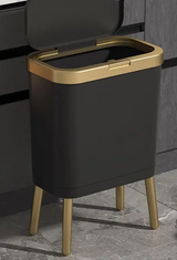 Luxora Slim Design-Mülleimer mit Deckel – schlanker Abfalleimer für Bad, Schlafzimmer und Küche | geruchsdicht, haustiersicher & modern mit goldenen Akzenten