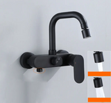 NoirFlow Premium Wandarmatur mit Seitensprühbrause – Schwarzer Messinghahn | 360° Schwenkbar | Warm- & Kaltwasser | Multifunktional