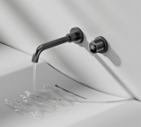 NOIRVANTA LED Wand-Waschbeckenarmatur – Schwarze Messing Mischbatterie 2-Loch | Temperaturanzeige | Modernes Design