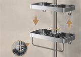 FlexiBad Wandregal Ohne Bohren – Duschablage Aluminium Doppel | Shampoo Halter & Handtuchstange | Bad Organizer