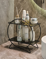 LuxeTier Doppelablage Kosmetik Organizer – Zweistöckiges Aufbewahrungsregal in Gold/Schwarz | Marmoroptik Schalen | Elegante Ordnung