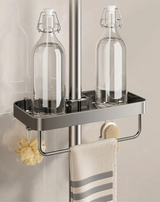 FlexiBad Wandregal Ohne Bohren – Duschablage Aluminium Doppel | Shampoo Halter & Handtuchstange | Bad Organizer
