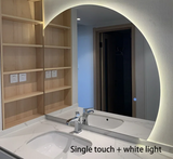 Aurovia Halbkreis LED Badezimmer-Spiegel groß mit Touch-Steuerung – beleuchteter Wandspiegel | rahmenloses Design | moderne Smart-Beleuchtung für Bad und Hotel