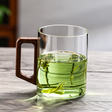 BlattGenuss Teebecher – 500 ml Hitzebeständiges Teeglas mit Filter | Teetasse mit Deckel & Holzgriff | Aufgussbecher für Tee, Kräuter & Kaffee