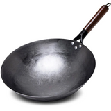 IronFlame Pro Reineisen-Wok handgeschmiedet mit Holzgriff für Gasherde | authentische Wokpfanne ohne Beschichtung | langlebiger Profi-Eisenwok für gesundes Kochen
