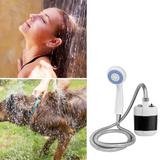 CampingBrause Unterwegs – Elektrische Reisedusche mit Akku-Pumpe | 3.7 V Tragbare Außendusche | 1.5-m-Schlauch für Camping & Tierpflege