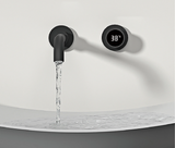 NOIRVANTA LED Wand-Waschbeckenarmatur – Schwarze Messing Mischbatterie 2-Loch | Temperaturanzeige | Modernes Design