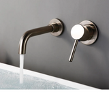 WallFlow Wandarmatur für Waschbecken aus Messing – Einhebelmischer im Edelstahleffekt | Platzsparend | Modernes Design