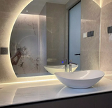 Aurovia Halbkreis LED Badezimmer-Spiegel groß mit Touch-Steuerung – beleuchteter Wandspiegel | rahmenloses Design | moderne Smart-Beleuchtung für Bad und Hotel