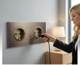 SmartConnect Wandsteckdose Aluminium Braun – Schuko Steckdose mit USB & LAN | Unterputz Anschlussdose | Modernes Design