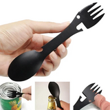 ReiseBesteck Vielzweck – Kompaktes 5-in-1 Edelstahl-Campingwerkzeug | Essbesteck mit Flaschen- & Dosenöffner | 55 g Outdoor-Besteck