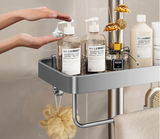 FlexiBad Wandregal Ohne Bohren – Duschablage Aluminium Doppel | Shampoo Halter & Handtuchstange | Bad Organizer
