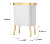 Luxora Slim Design-Mülleimer mit Deckel – schlanker Abfalleimer für Bad, Schlafzimmer und Küche | geruchsdicht, haustiersicher & modern mit goldenen Akzenten