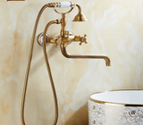 BronzaLine Klassische Duscharmatur Wandmontage Messing Antik Bronze mit Handbrause – Retro Mischbatterie für Badezimmer | Verlängerter Auslauf & Keramikventil | Hochwertige Luxus Badarmatur