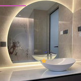 Aurovia Halbkreis LED Badezimmer-Spiegel groß mit Touch-Steuerung – beleuchteter Wandspiegel | rahmenloses Design | moderne Smart-Beleuchtung für Bad und Hotel
