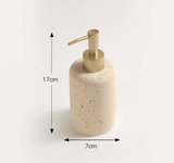 StoneAura Naturstein Badaccessoire-Set 4-teilig – Travertin Seifenspender & Organizer | Edles Spa-Design | Zeitlose Eleganz