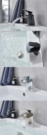 AQUACASCADA Wasserfall Waschbeckenarmatur – Messing Einhebelmischer | Breiter Auslauf | Modernes Spa-Design