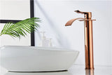 ROSEVANTA Wasserfall Waschbeckenarmatur Roségold – Einhebelmischer aus Messing | Breiter Auslauf | Luxuriöses Bad-Design
