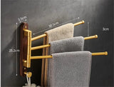 NordicGold WoodFold Handtuchhalter Wand – Holz & gebürstetes Gold | Klappbar | Kompakt & modern