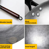 IronFlame Pro Reineisen-Wok handgeschmiedet mit Holzgriff für Gasherde | authentische Wokpfanne ohne Beschichtung | langlebiger Profi-Eisenwok für gesundes Kochen